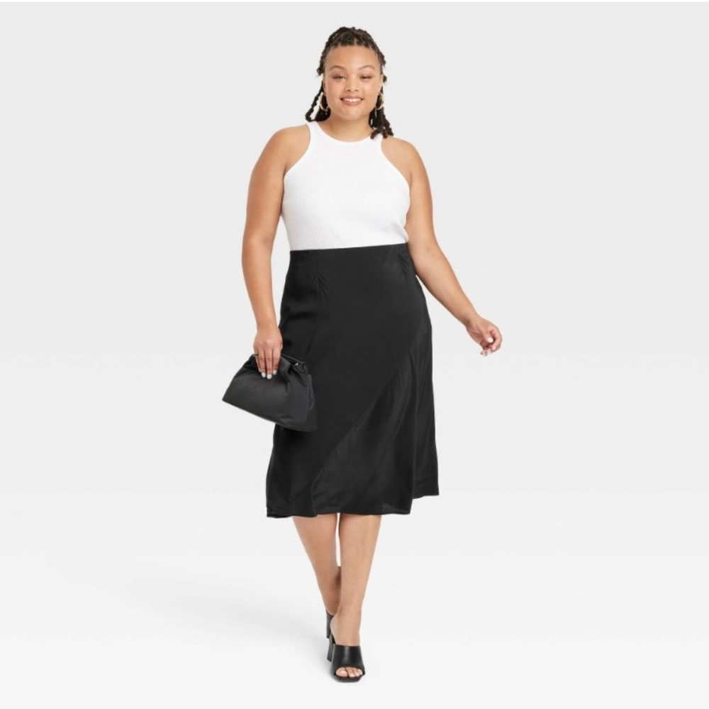 Women's Plus Size Bias Midi Skirt - Ava & Viv Black Size 3X New Without Tags 20